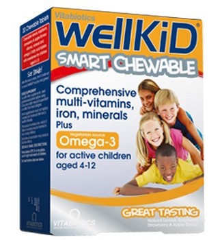 WellKid Smart Multivitamine – Comprimate masticabile cu vitamine și minerale pentru copii între 4 – 12 ani